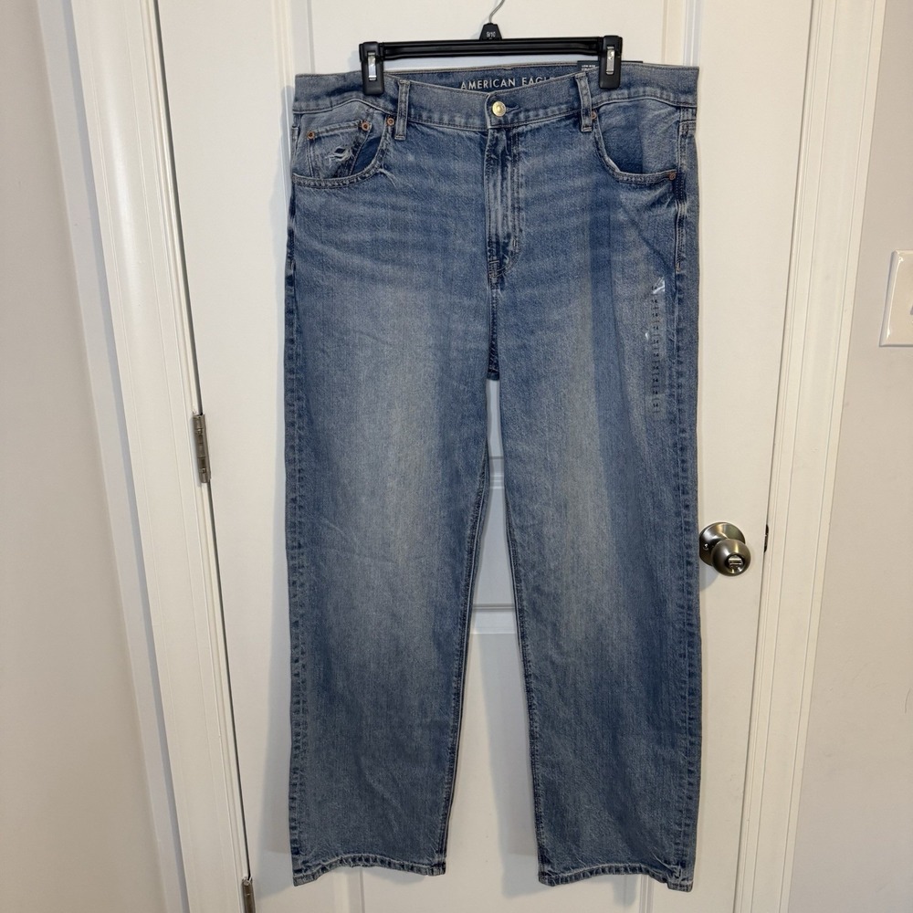 American Eagle AE Ex-Boyfriend Jeans Womens 14 Long Blue Low Rise Strigid NWT